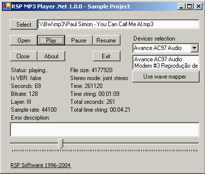 RSP MP3 Player .Net Screenshot